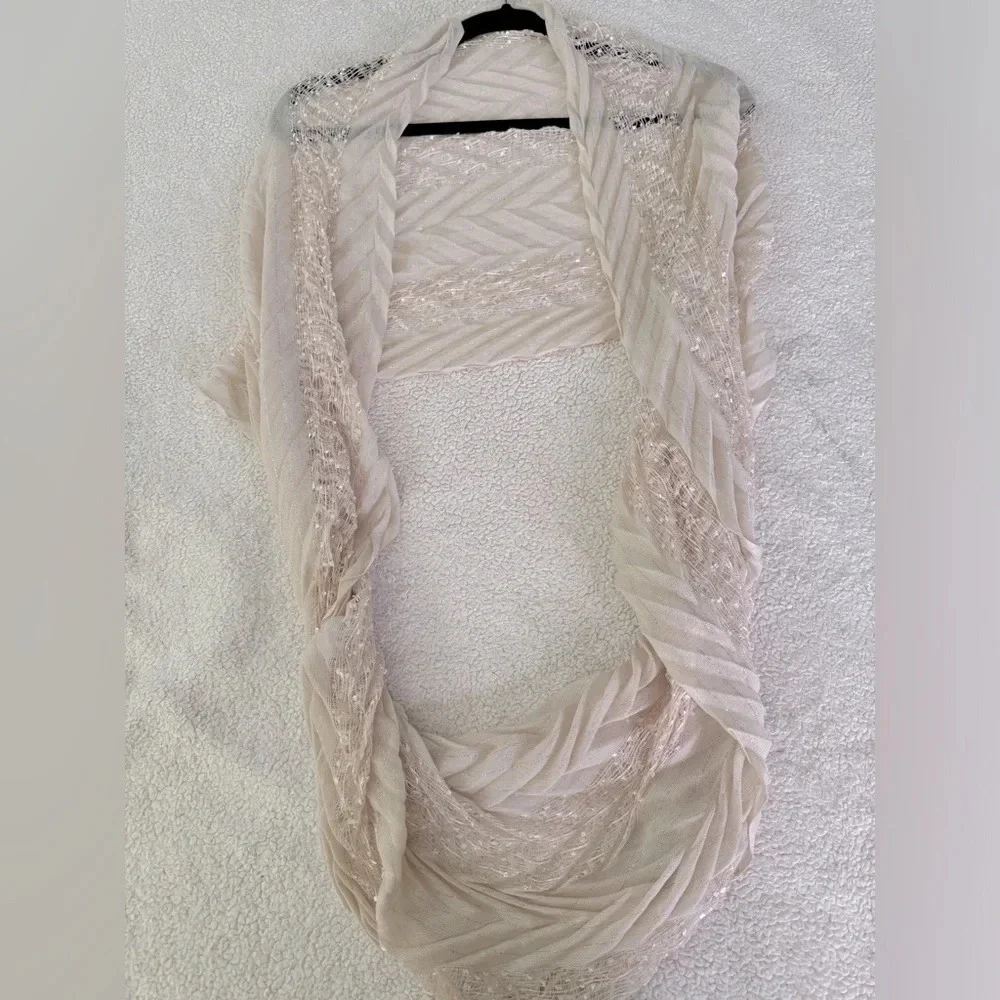 MixIt OS Infinity Loose Cowl Neck Looped Scarf Soft Rose Gold Ivory w/sequins.